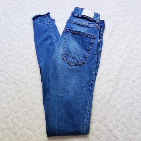 Zara Denim - Zara denim skinny jeans distressed ripped raw hem